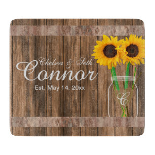 Sunflower Wedding Barn Wood Mason Jar Cutting Board