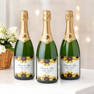 Sunflower Wedding Cheers Floral   Sparkling Wine Label