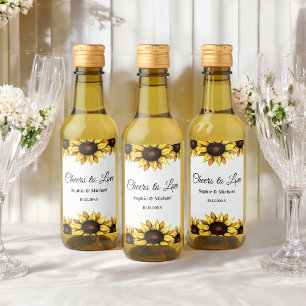 Sunflower Wedding Cheers Floral Wine Label