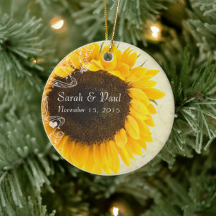 Sunflower Wedding Christmas Ornament