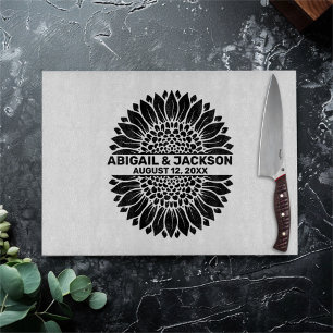 Sunflower Wedding Custom Name & Date Cutting Board