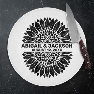 Sunflower Wedding Custom Name & Date Cutting Board