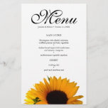 Sunflower Wedding Dinner Menu Card<br><div class="desc">A cheerful yet elegant floral wedding menu card,  with a sunflower photo. A matching hand sanitizer is also available. A lovely choice for autumn,  summer or rustic parties,  weddings,  bridal and baby showers,  or even businesses like restaurants. Available in a recycled paper for an eco-friendly alternative.</div>