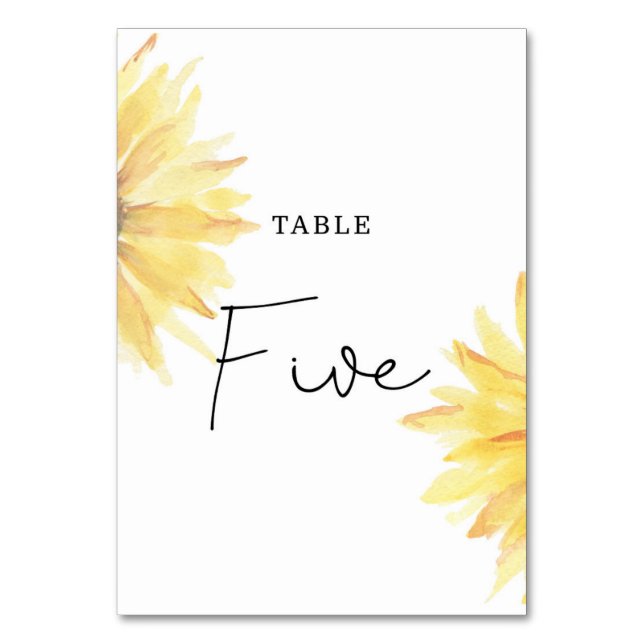 Sunflower wedding Five table number (Back)