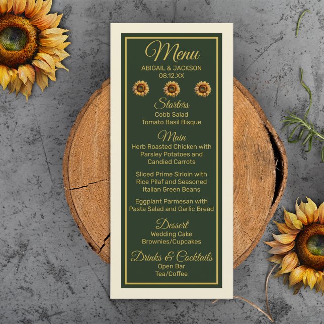 Sunflower Wedding Forest Green and Gold  Menu (Creator Uploaded)
