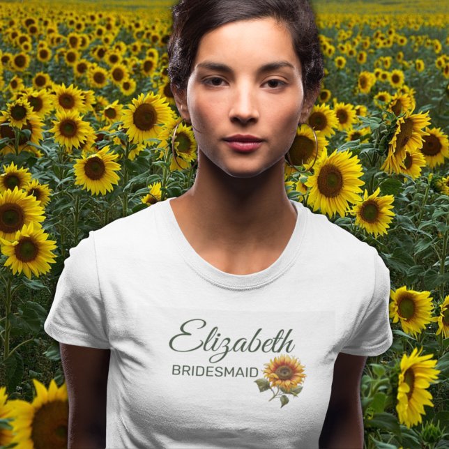 Sunflower Wedding Forest Green Bridesmaid  T-Shirt (Creator Uploaded)