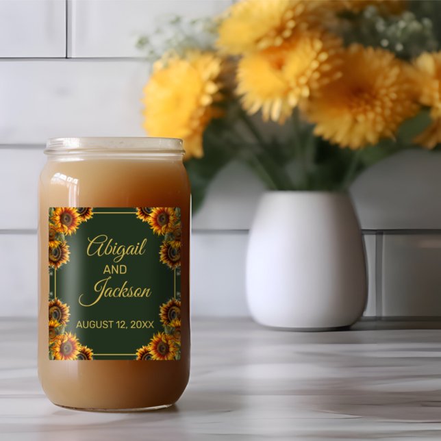Sunflower Wedding Forest Green & Gold Can Glass (Creator Uploaded)