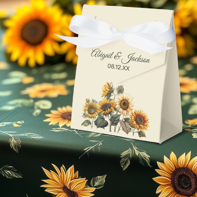 Sunflower Wedding Forest Green Rustic Favor Box (Creator Uploaded)