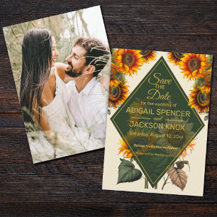 Sunflower Wedding Forest Green Save the Date Card