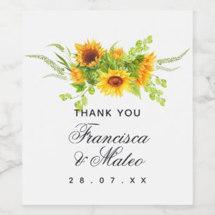 Sunflower Wedding Guest Thank You Wine Label