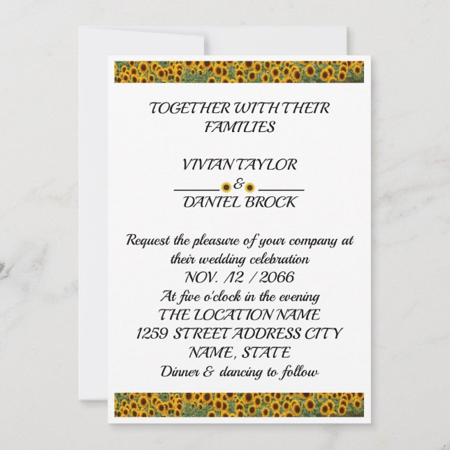 sunflower wedding invitation (Back)