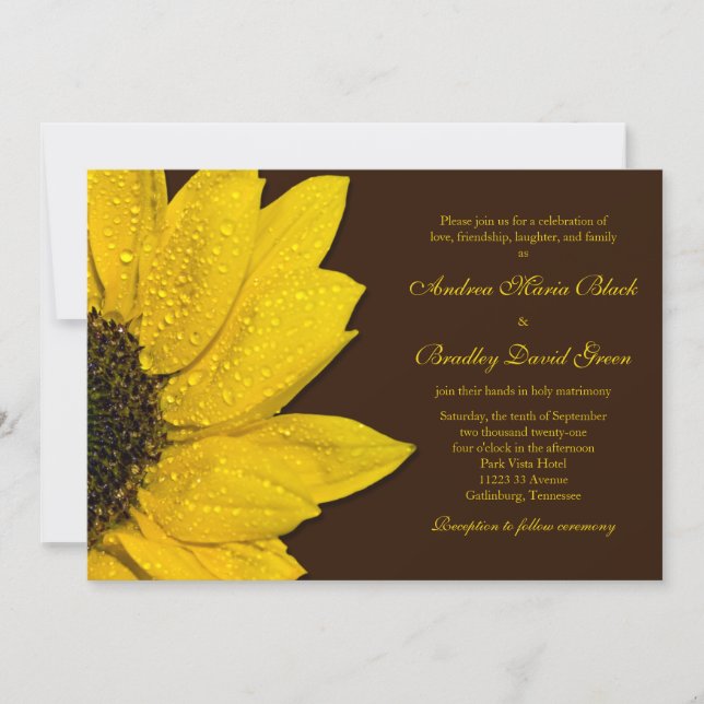 Sunflower Wedding Invitation Brown and Yellow (Front)
