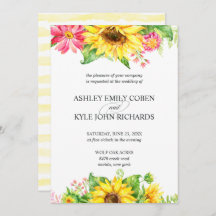 Sunflower wedding invitation on light background