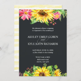 Sunflower wedding invitation with dark background