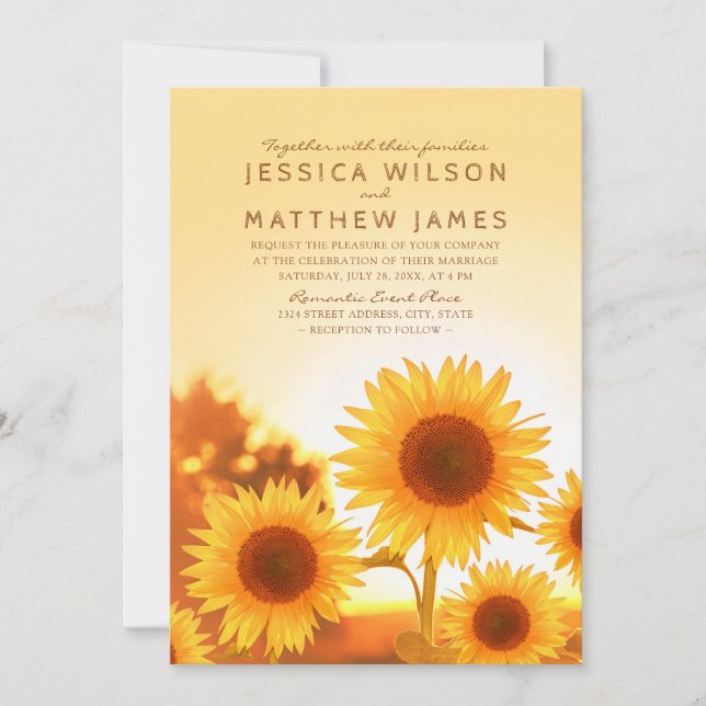 Sunflower Wedding Invitations Rustic Fall (Front)