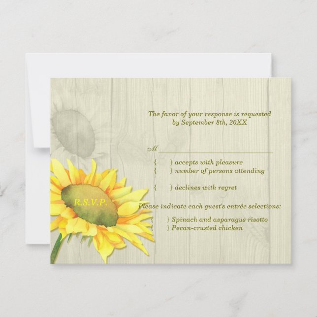 Sunflower Wedding Menu Choice RSVP (Front)