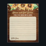 Sunflower Wedding New Mr Mrs Newlyweds Advice Card<br><div class="desc">"Advice & Well Wishes for the new Mr & Mrs" wedding cards in an elegant rustic style with string lights and sunflowers. All text is fully customizable. Matching invitations,  games,  decorations,  and more can be found in my Happy Sunflower Collection.</div>