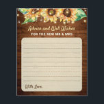 Sunflower Wedding New Mr Mrs Newlyweds Advice Card<br><div class="desc">"Advice & Well Wishes for the new Mr & Mrs" wedding cards in an elegant rustic style with string lights and sunflowers. All text is fully customizable. Matching invitations,  games,  decorations,  and more can be found in my Happy Sunflower Collection.</div>
