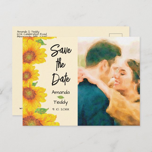 Sunflower Wedding Photo Save the Date Postcard (Front/Back)