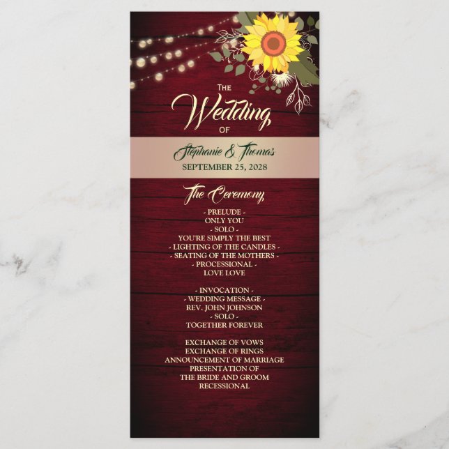 Sunflower Wedding  Program (Front)