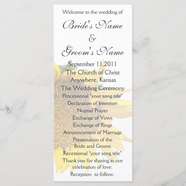 Sunflower Wedding Program 3 (Front)