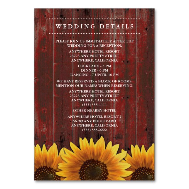 Sunflower Wedding Reception + Accommodation Cards (Front)