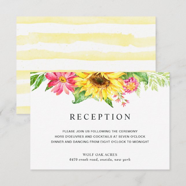 Sunflower Wedding Reception Card (Front/Back)