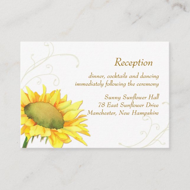 Sunflower Wedding Reception Enclosure Card (Front)