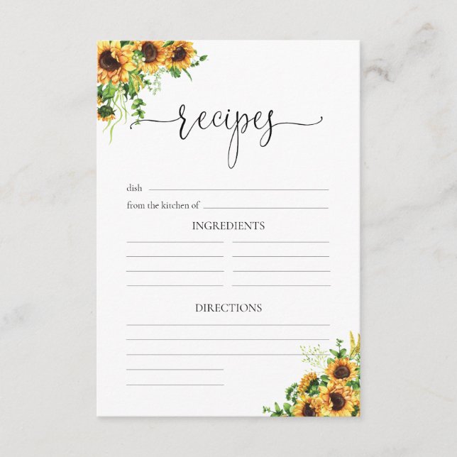 Sunflower Wedding Reception Enclosure Card (Front)
