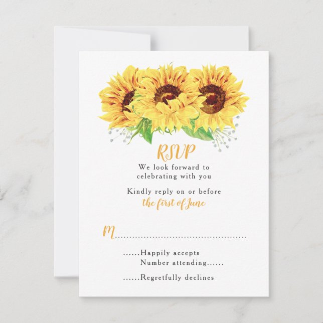 Sunflower Wedding RSVP Card Watercolor Floral (Front)