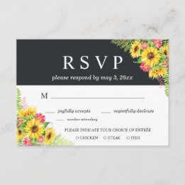 Sunflower Wedding RSVP Card with Dinner Choice