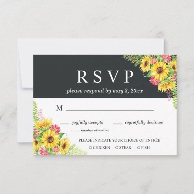 Sunflower Wedding RSVP Card with Dinner Choice (Front)