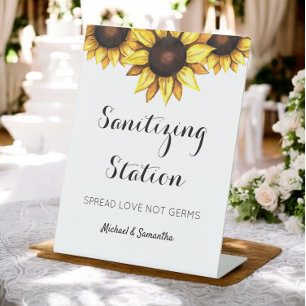 Sunflower Wedding Sanitizing Station Pedestal Sign