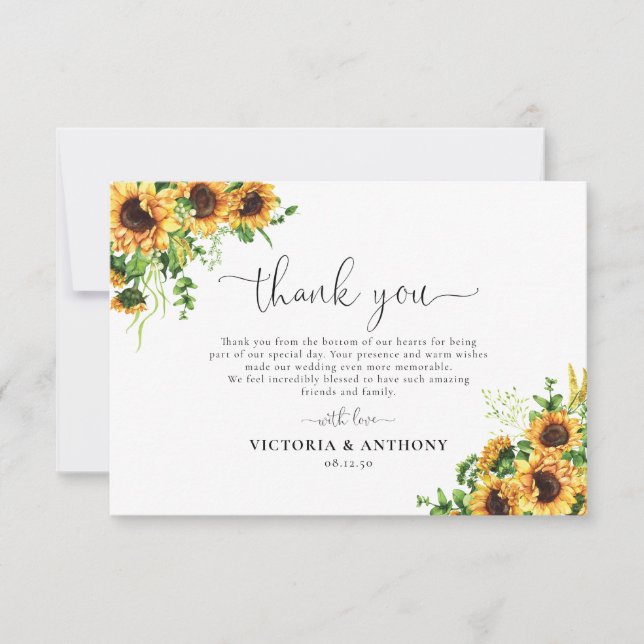 Sunflower Wedding Thank You Card (Front)