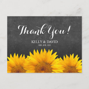Sunflower Wedding Thank You Chalkboard Postcard