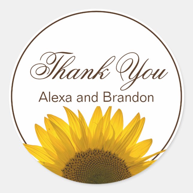 Sunflower Wedding Thank You Classic Round Sticker (Front)