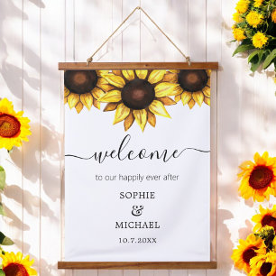 Sunflower Wedding Welcome Floral   Hanging Tapestry