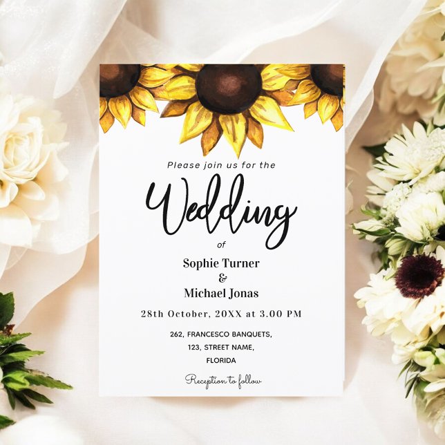 Sunflower Wedding White Yellow Floral Invitation (Creator Uploaded)