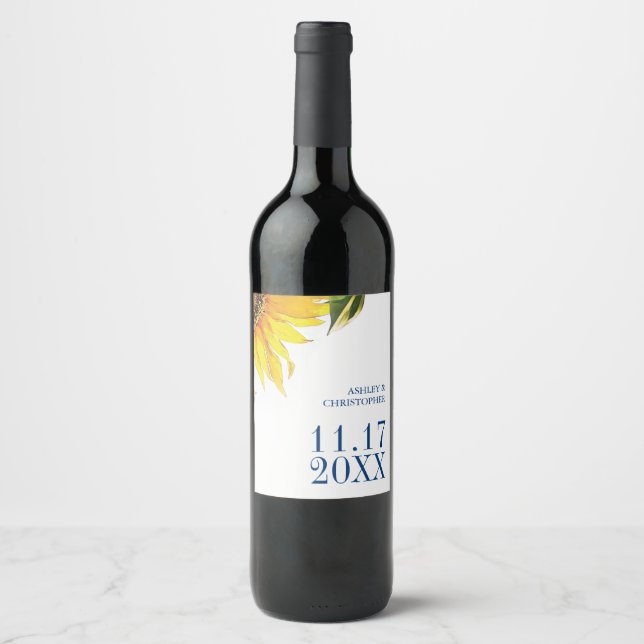 Sunflower Wedding Wine Label Personalized (Front)