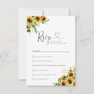 Sunflower Wedding With Meal Choice RSVP Card