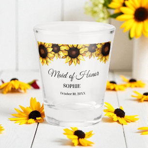 Sunflower Wedding Yellow White Floral Shot Glass