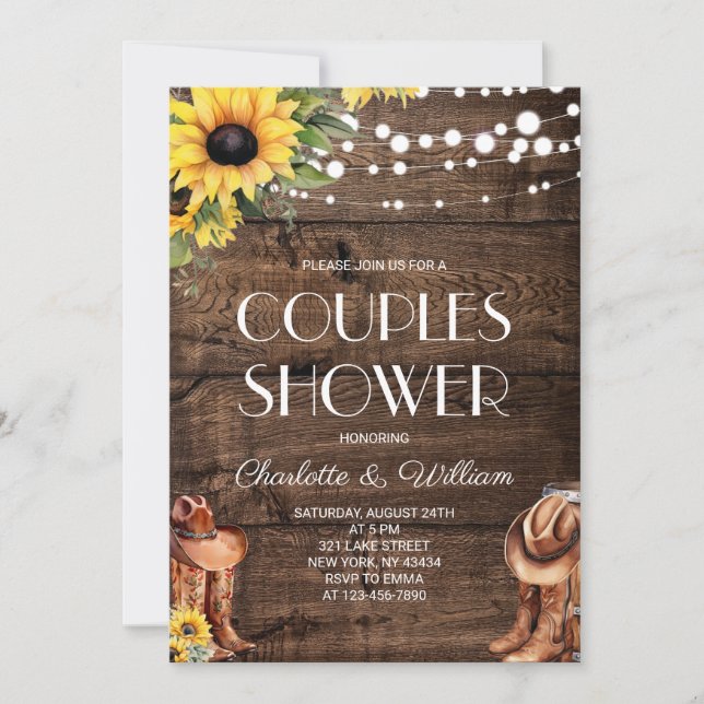 Sunflower Western Couples Shower Invitation (Front)