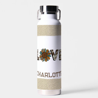 Sunflower Western Love Boho Summer Gold Paint Water Bottle