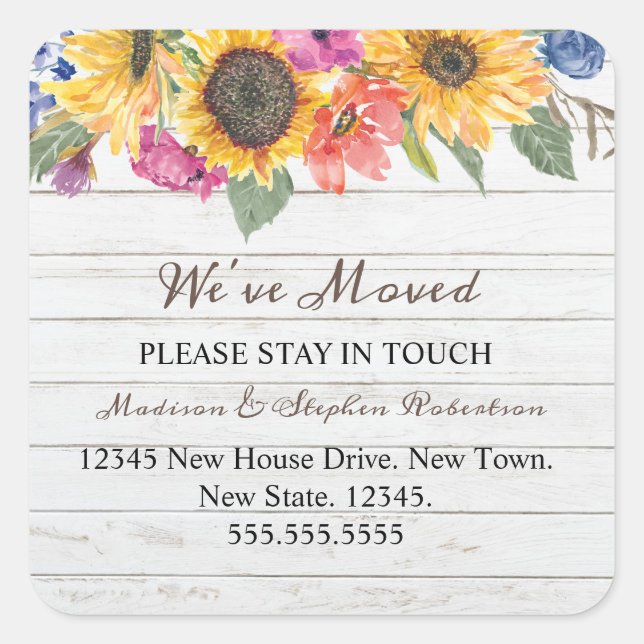 Sunflower  We've Moved | Change of Address Square Sticker (Front)