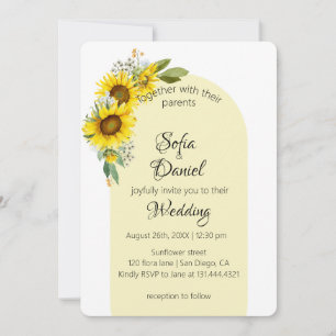 Sunflower white daisy arch elegant invitation