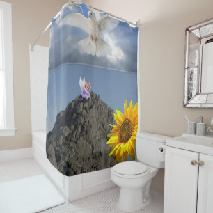 Sunflower White Dove Angel Shower Curtain