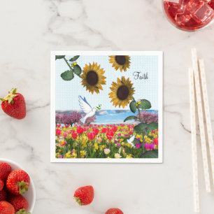 Sunflower White Dove Faith Paper Napkins