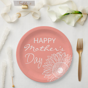 Sunflower White Floral Bouquet / Mother's Day Paper Plate