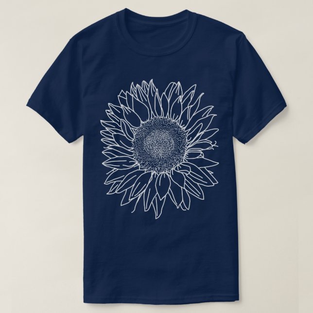 Sunflower White Line Drawing T-Shirt (Design Front)