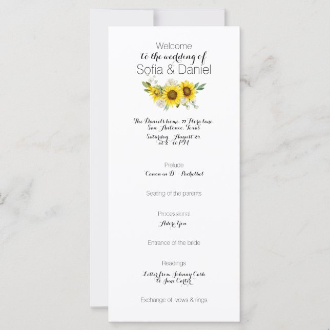 Sunflower white rose watercolor wedding Flat Card (Front)